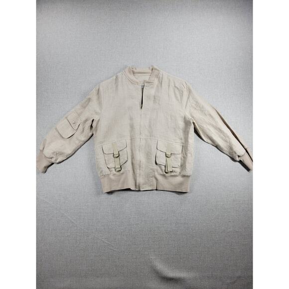 Richard Malcolm Womens Bomber Jacket Size S Cream Linen Zip Up Utility Cargo - Picture 1 of 12